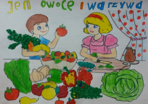 Praca ucznia klasy IIb pt. " Jem warzywa i owoce"